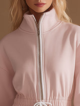 Sporty Retro-style White Lace And Pink Long-sleeved Mini Dress