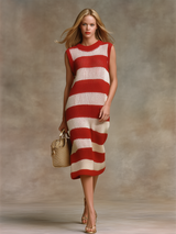Retro And Stylish Striped Sleeveless Knitted Midi Dress