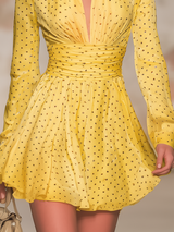 Elegant Vintage V-neck Polka Dot Satin Mini Dress