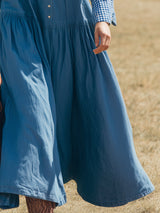 Western-style Blue Denim Patchwork With Partial Plaid Pattern And Buttons Maxi Dress