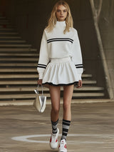 【24-hour shipping out】Fashionable Sports Style Striped Sweatshirt Long Sleeve Mini Dress