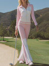 Sporty Style Pink And White Color-blocked Zip-up Jacket And Flared Pants Set