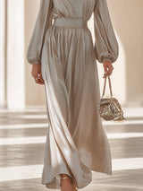 Elegant And Stylish Silver High-neck Maxi Dress