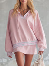 Stylish And Sporty Pink Striped Hooded Sweatshirt And Skort Set