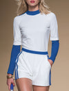 Half-zip Color-block Athletic Long-sleeved Top And Shorts Set
