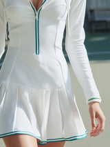 Sporty White With Green Webbing Trim And Hood Mini Dress