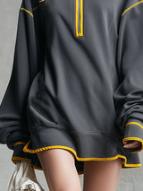 Sporty Color-block Half-zip Neckline Long-sleeved Mini Dress
