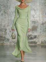 Elegant Green Chiffon Fishtail Maxi Dress