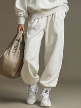 Sporty Retro Light Gray Pure Cotton Embroidered Long-Sleeve Sweatshirt And Sweatpants Set