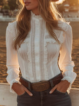 【24-hour shipping out】Western-style White Lace Button-down Shirt