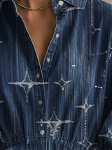 Stylish And Casual Blue Star Denim Midi Dress