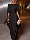 Elegant Draped Cape Sleeves Maxi Dress