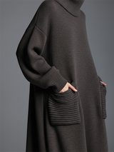 High-end Fashionable Loose Neckline Brown Knitted Maxi Dress