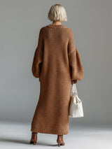 Elegant Urban Silhouette Round Neck Heathered Khaki Knitted Maxi Dress