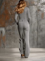Fashionable Retro Gray Knit Half-zip Wide-leg Pants Set