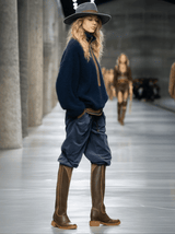 Retro And Fashionable Brown Trim Blue Teddy Fleece Sweatshirt