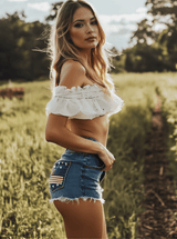 【24-hour shipping out】Fashionable Sexy Pocket Embroidered Denim Shorts