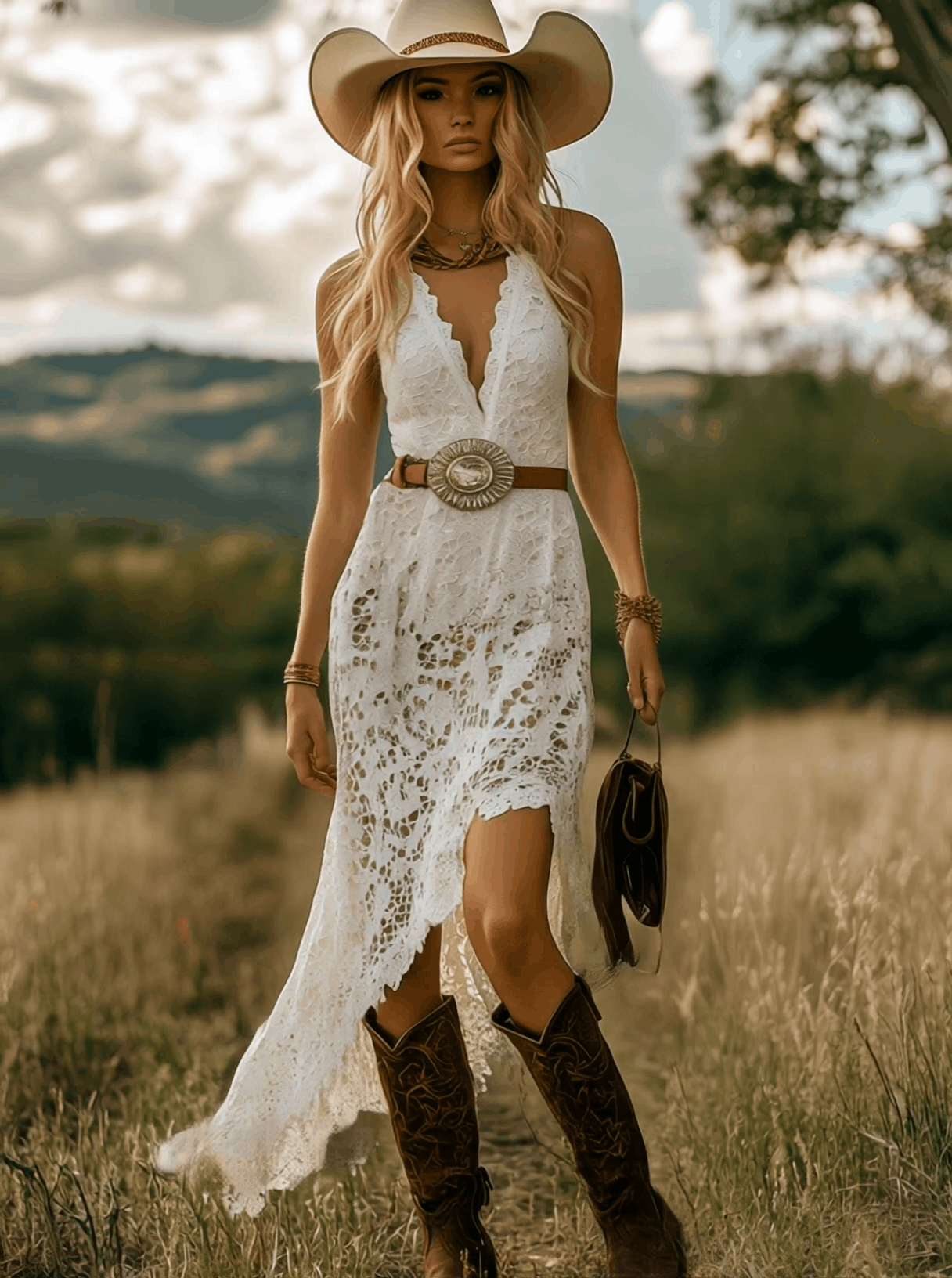 【24-hour shipping out】Vintage Elegant Western White Lace Bias Cut Maxi Dress