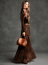 Vintage Turtleneck Velvet Top And Leopard Print Skirt Set