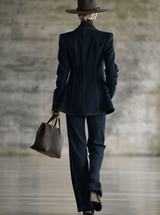 Fashion Retro Topstitched Navy Blue Denim Jacket