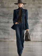 Fashion Retro Topstitched Navy Blue Denim Jacket