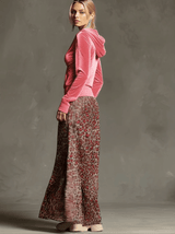 Casual Retro Pink Fleece Hooded Top And Chiffon Leopard Print Wide-leg Pants Set