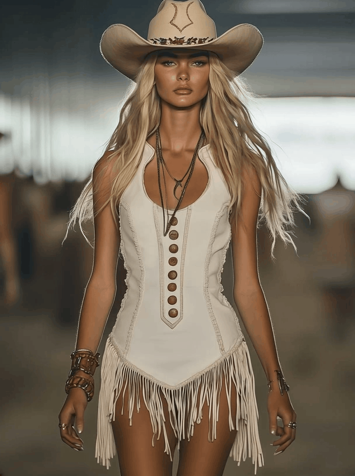 【24-hour shipping out】Elegant Western Chic Round Neck White Tassel Mini Dress
