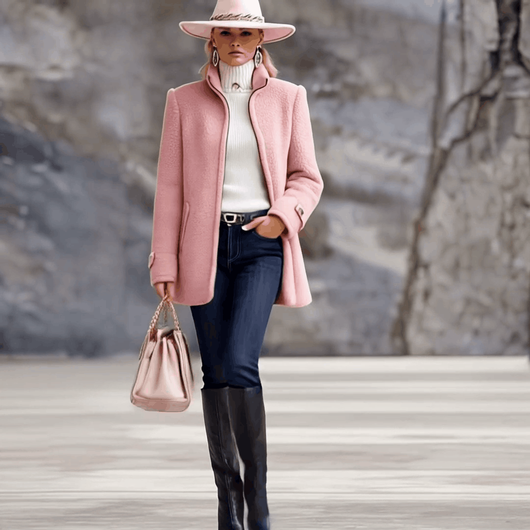 Casual Vintage Pink Polar Fleece Zip-Up Jacket Coat