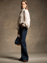 Retro Brown Double-stitched Navy Jeans