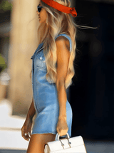 【24-hour shipping out】Casual Vintage Light Blue Denim Sleeveless Shirt Mini Dress