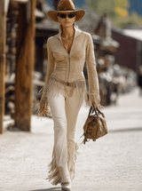 Casual Vintage Khaki Lace Tassel Jacket