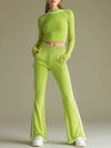 Sports Webbing Lycra Fluorescent Green T-shirt And Flared Pants Set