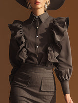 Urban Chic Grey Ruffled Blouse And Skirt Set