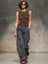 Relaxed Loose Vintage Raw Edge Dark Grey Wide Leg Jeans