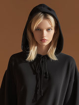 Stylish And Casual Black Cotton And Chiffon Patchwork Hooded Mini Dress