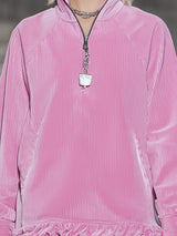 Western Pink Corduroy Zip-up Ruffle Mini Dress