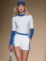 Half-zip Color-block Athletic Long-sleeved Top And Shorts Set
