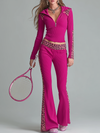 Retro Charming Sporty Style Leopard Print Hooded Top And Flared Pants Set