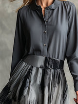 Artistic Grey Cotton Patchwork Chiffon Printed Maxi Dress