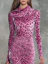 Retro Elegant Leopard Print Velvet Midi Dress