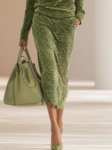 Sports Retro Leopard Print Stand Collar Velvet Top + Skirt Set