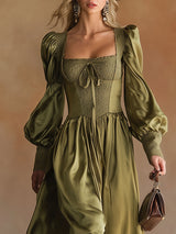 Vintage And Elegant Lace And Green Satin Maxi Dress