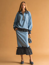 Casual Retro Sporty Plaid Patchwork Sweatshirt And Skirt Set
