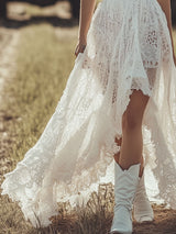 【24-hour shipping out】Western Retro White Lace Sleeveless Irregular Skirt Dress Maxi Dress