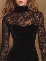 Stylish Charming Sexy Lace-paneled Velvet Mini Dress