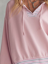 Stylish And Sporty Pink Striped Hooded Sweatshirt And Skort Set