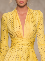 Elegant Vintage V-neck Polka Dot Satin Mini Dress