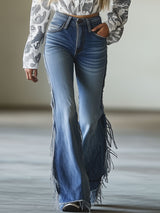 Vintage Blue Flared Fringe Jeans