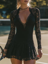 Elegant And Sexy Black Lace Athletic Mini Dress