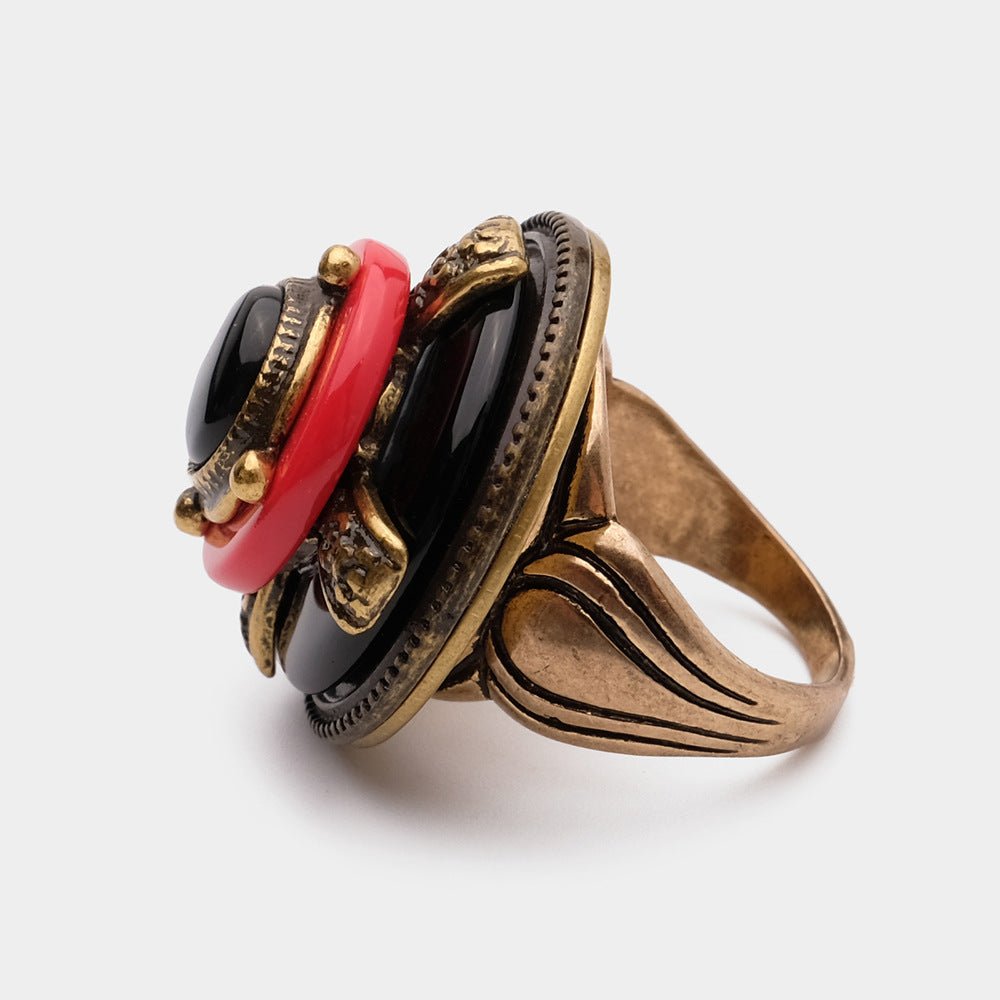 Bague Agate Rouge et Noir Vintage Protection - Biloria